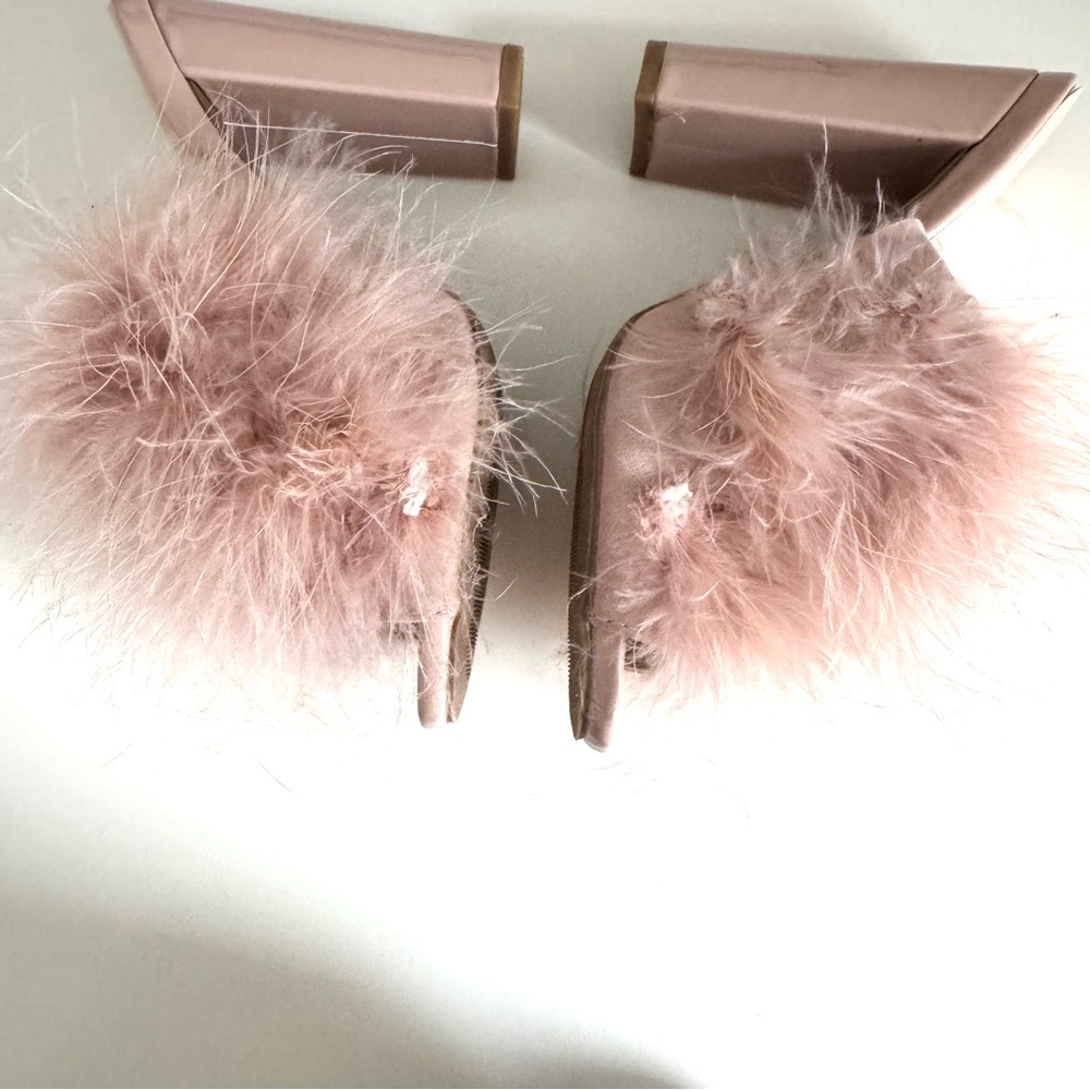 Wild Diva Blush Pink Feathered Slip On Heeled Mules size 5 - Picture 12 of 15